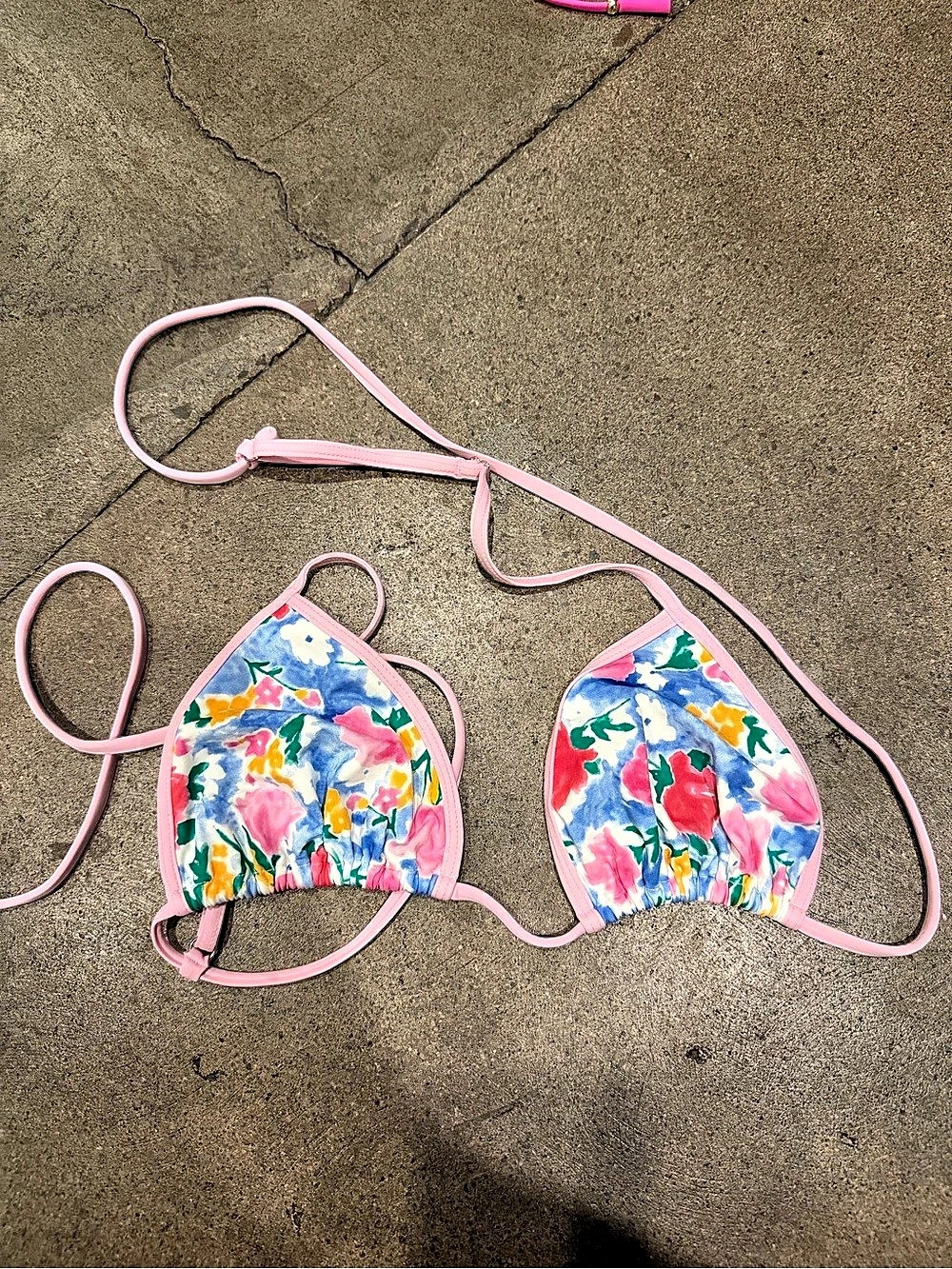 Frankies Bikinis Nick Floral Triangle Bikini Top Floral Bikini Top in Pink &